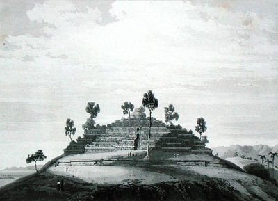 Boro Bodo temploma Kedu Boro kerületében, Thomas Stamford Raffles (1781-1826) „Jáva története” című művéből, 1830-ban jelent meg (második kiadás) (litho) alkotó: English School
