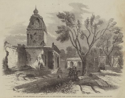 Ram Swamee temploma, a Delhi előtti brit tábor haladó bejegyzése (metszet) alkotó: English School