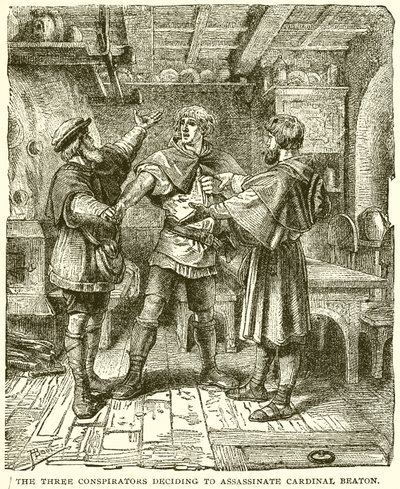 A három összeesküvő, akik úgy döntenek, hogy meggyilkolják Beaton bíborost alkotó: English School