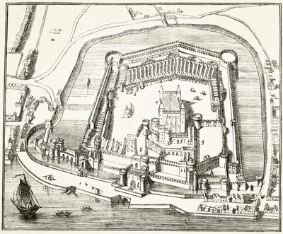 A londoni Tower a 15. században William Hickman Smith Aubrey (1858-1916) „Anglia nemzeti és hazai története” című könyvéből, London, 1890 körül. alkotó: English School