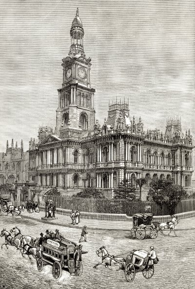 The Town Hall, Sydney, 1880 körül, Howard Willoughby „Australian Pictures” című művéből, a Religious Tract Society, London, 1886 alkotó: English School