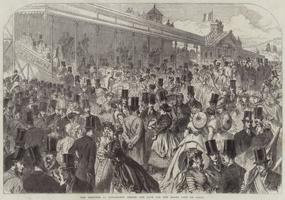A Longchamps-i Tribunes a Párizsi Grand Prix verseny előtt (metszet) alkotó: English School