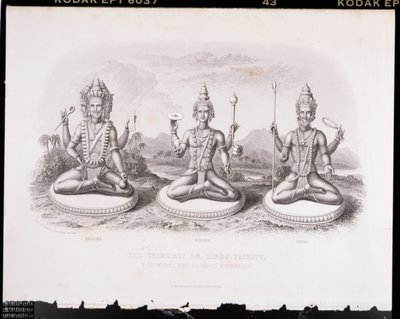 A Trimurti vagy Hindu Szentháromság, A. Thorn metszete, a World Religionból, kiadó: A. Fullarton & Co. alkotó: English School