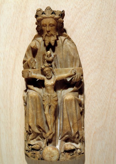 A Szentháromság Isten megkísértette fiát, Jézust a kereszten. Szobrászat albatre az angol iskola. 15. századi Párizs, Középkori Nemzeti Múzeum, Thermes de Cluny alkotó: English School