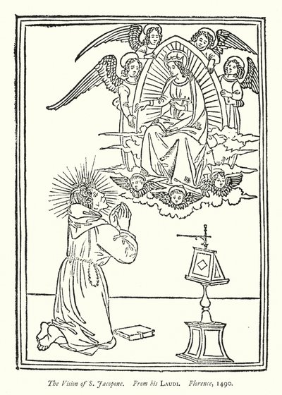 S Jacopone látomása, Laudijából, Firenzéből alkotó: English School