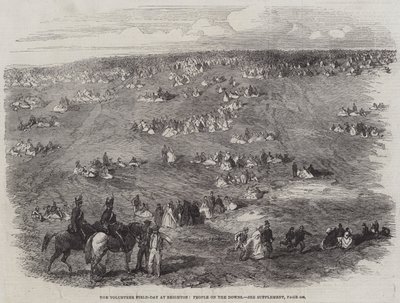 Az önkéntesek napja Brightonban, People on the Downs (metszet) alkotó: English School