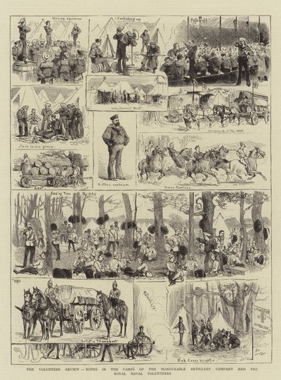 Önkéntes Szemle, Feljegyzések a Honorable Tüzér Társaság és a Királyi Tengerészeti Önkéntesek táboraiban (metszet) alkotó: English School