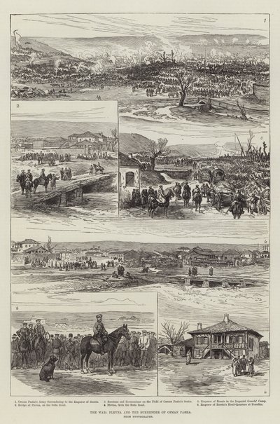 A háború, Plevna és Oszmán pasa megadása (metszet) alkotó: English School