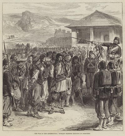 A hercegovinai háború, török katonák rabokat hoznak be (metszet) alkotó: English School