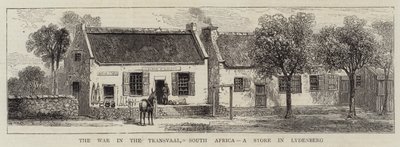 A háború a Transvaalban, Dél-Afrika, egy üzlet Lydenbergben (metszet) alkotó: English School