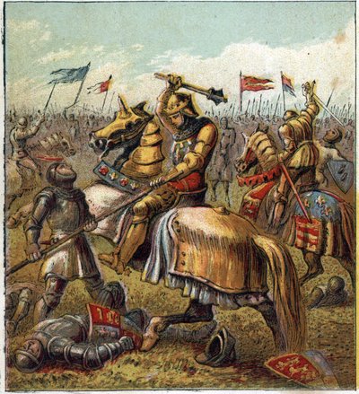 A két rózsa háborúja (1455-1485): Csata a York-i királyi ház és a lancasteri királyi szabadkőműves között. Illusztráció az angol polgárháborúról, amelyet III. Edward király (1327-1377) utódai két ágra osztottak. A Ros háborúja alkotó: English School