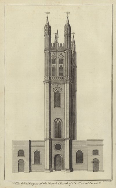 A St Michael plébániatemplom nyugati kilátása, Cornhill, London alkotó: English School