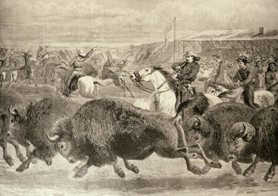 A „Vadnyugat” a Nagy Amerikai Kiállításon: Bölény és Wapiti Szarvas vadászat, a „The Illustrated London News”-ból, 1887. június 18. alkotó: English School
