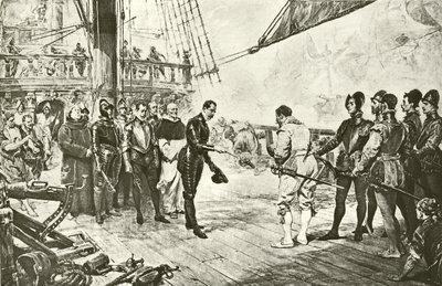 A spanyol armada admirálisa megadja magát Drake-nek (mélynyomás) alkotó: English School