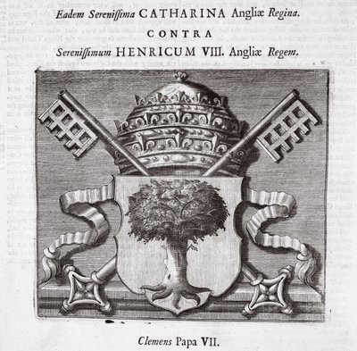 VII. Kelemen pápa karjai, illusztrációja John Foxe Cselekedetei és emlékművéből, kilencedik kiadás, pub. 1684 alkotó: English School