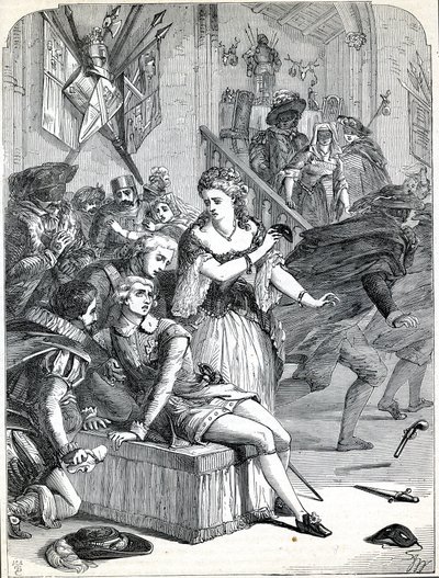 III. Gusztáv meggyilkolása Jackob Johan Anckarström által egy álarcosbálon, Stockholm, Svédország,1792 (metszet) alkotó: English School