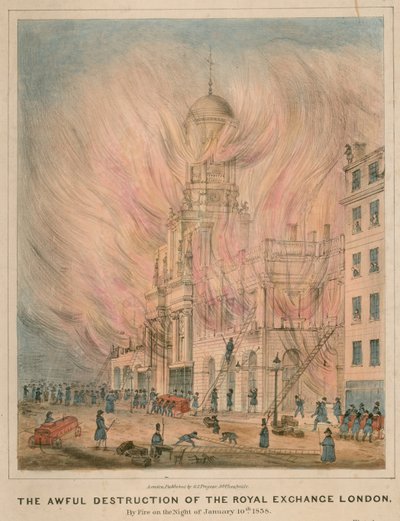 A londoni királyi tőzsde szörnyű pusztulása, amelyet tűzvész 1838. január 10-én alkotó: English School