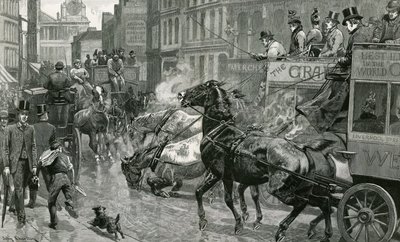 A londoni utcák csata - Ludgate Hill egy csúszós napon alkotó: English School
