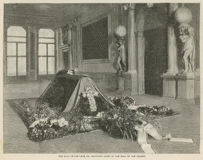 A néhai Mr. Browning holtteste a velencei Palazzo Rezzonico termében fekszik alkotó: English School