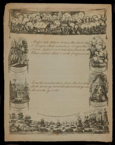 A brit erők koppenhágai bombázása és a The Landing of the British Forces in the Island of Zealand, T. és R. Hughes 1807-ben publikálta alkotó: English School