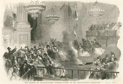 A londoni Covent Garden Theatre felgyújtása – az Álarcosok repülése alkotó: English School