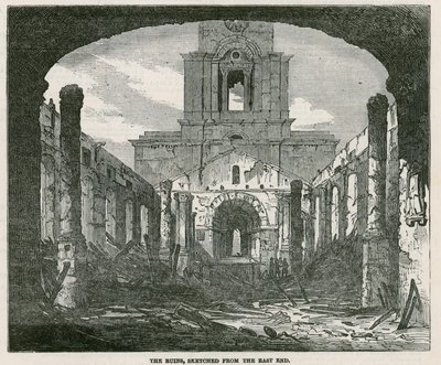 A Szent Anna-templom leégése Limehouse-ban alkotó: English School