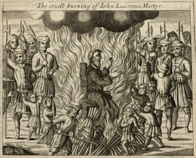 János Lőrinc mártír kegyetlen elégetése (metszet) alkotó: English School