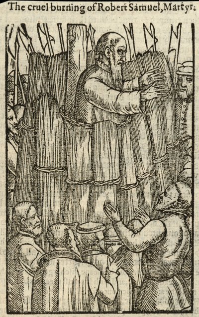 Robert Samuel mártír kegyetlen elégetése (metszet) alkotó: English School