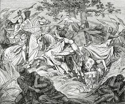 Manfred halála a beneventói csatában, 1266. február 26-án, 1882. alkotó: English School