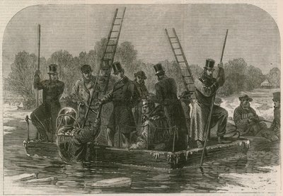 Katasztrófa a jégen a Regents Parkban; A halottakat kereső búvárok alkotó: English School