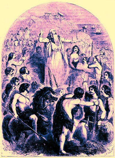 A druidák a briteket, hogy ellenezzék a rómaiak partraszállását, illusztráció Cassell Illustrated Universal History című művéből, Edward Colliertől, 1890-ben (digitálisan javított kép) alkotó: English School