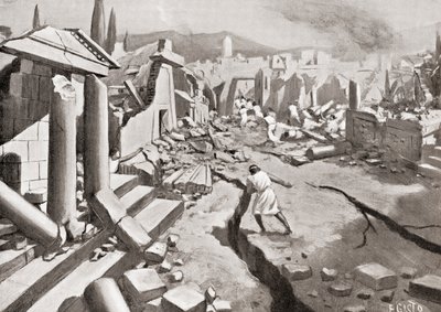 A földrengés Spártában, az ókori Görögországban, ie 464-ben, Hutchinson A Nemzetek története című könyvéből, 1915. alkotó: English School