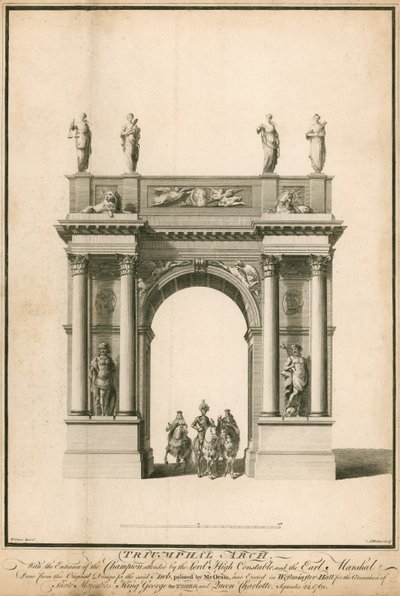 A Bajnok belépése a Diadalíven keresztül, a Lord High Constable és az Earl Marshal részvételével alkotó: English School