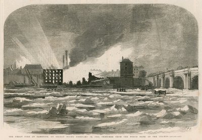 A bankside-i tűzvész 1855. február 14-én, péntek este, a Temze északi partjáról alkotó: English School