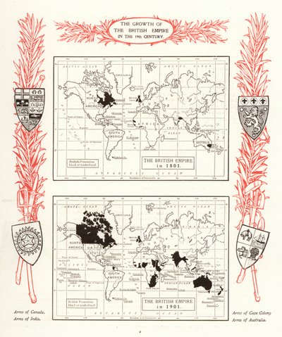 A Brit Birodalom növekedése a 19. században (litho) alkotó: English School