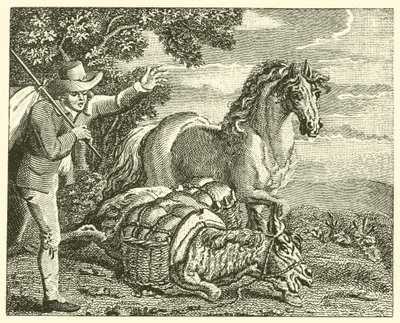 A ló és a megrakott szamár (metszet) alkotó: English School