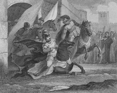 Alboinnak, a langobardok királyának a lova leesik, amikor belép Pavia városába, 572 alkotó: English School
