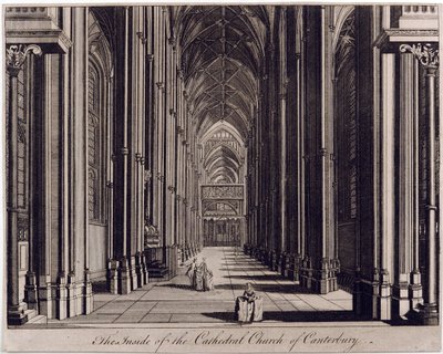 A canterburyi katedrális templom belseje", kilátással a hajóra, nyugati végéből, 1700-43 körül alkotó: English School