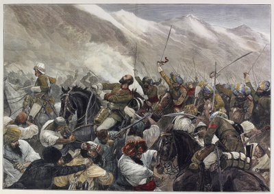 A késő afgán háború: Wigram Battye őrnagy meghalt a futtehabadi csatában április 30-án (színes metszet) alkotó: English School
