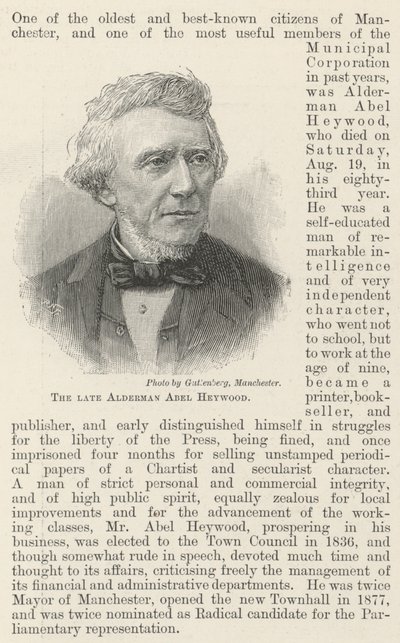 A néhai Alderman Abel Heywood (metszet) alkotó: English School