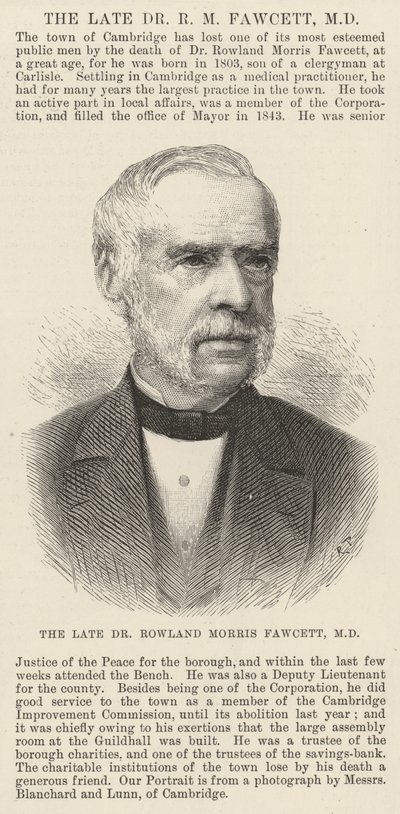 A néhai Dr. Rowland Morris Fawcett, MD (metszet) alkotó: English School