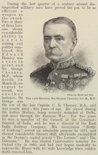A néhai Sir George Chesney tábornok, GCB, képviselő (metszet) alkotó: English School