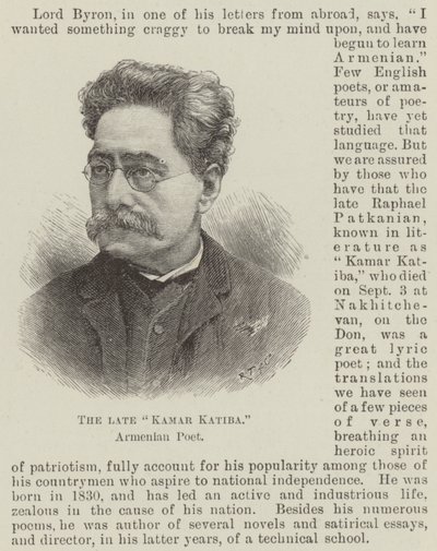 A néhai "Kamar Katiba", örmény költő (metszet) alkotó: English School