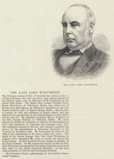 A néhai Lord Wolverton (metszet) alkotó: English School