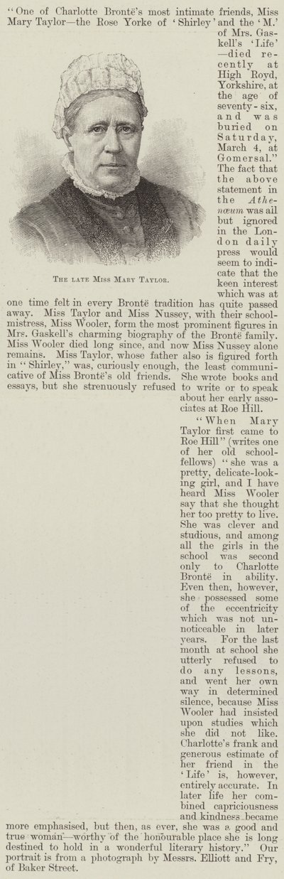 A néhai Miss Mary Taylor (metszet) alkotó: English School