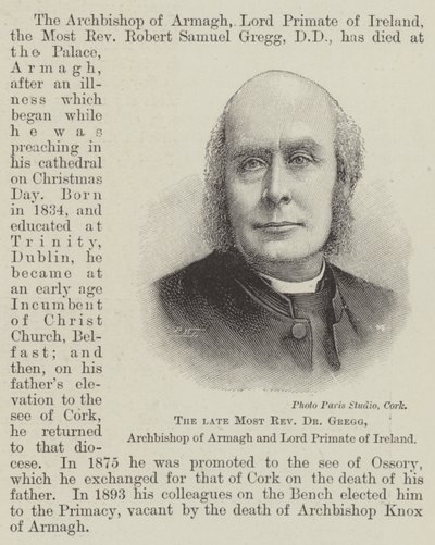 A néhai legtisztelendőbb Dr. Gregg, Armagh érseke és Írország főprímása (metszet) alkotó: English School
