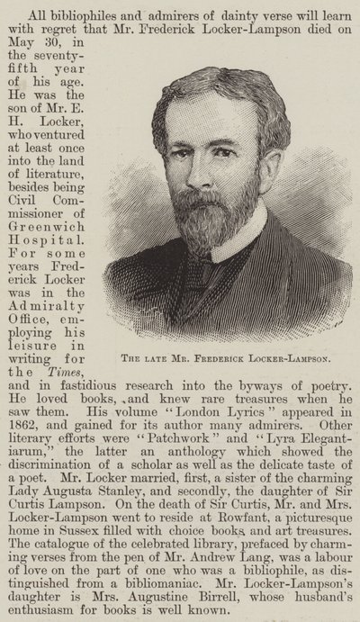A néhai Frederick Locker-Lampson (metszet) alkotó: English School