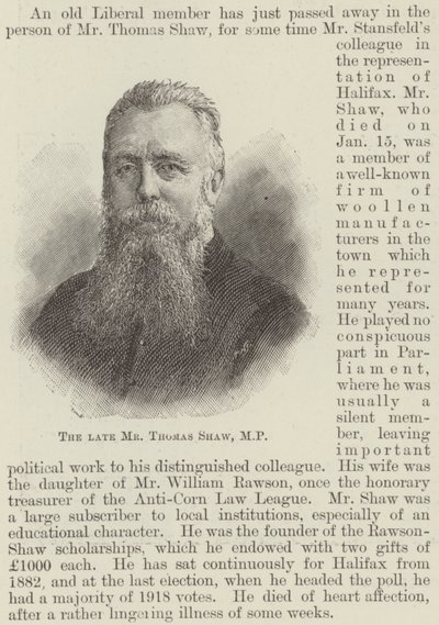 A néhai Thomas Shaw képviselő (metszet) alkotó: English School