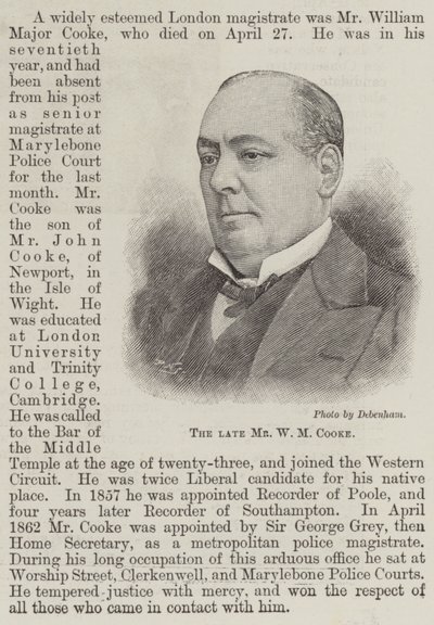 A néhai Mr. W M. Cooke (metszet) alkotó: English School