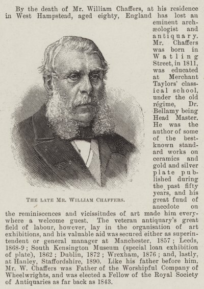 A néhai William Chaffers (metszet) alkotó: English School